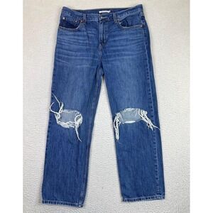 Levis Low Pro Straight Jeans Womens 32 (Fits 36x31) Blue Distressed Ripped Knees